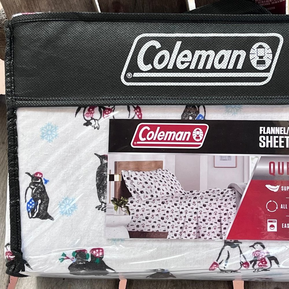 Coleman PENGUINS QUEEN Size Cotton Flannel Sheet Set - SUPER SOFT